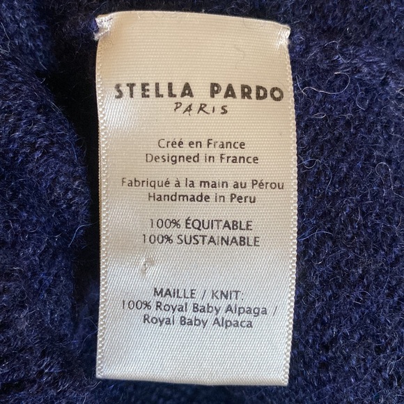 STELLA PARDO SWEATER FIORELLA HAND KNIT CROCHET SLEEVES NAVY MEDIUM EXCELLENT - Picture 8 of 8
